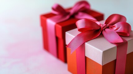 Two beautifully wrapped gift boxes with vibrant pink ribbons, perfect for celebrations.