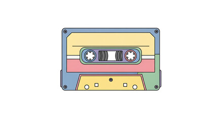 Obraz premium Flat Line Art Pastel Colored Audio Cassette Tape Musical Illustration