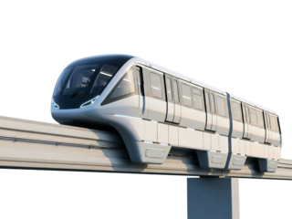 Modern streamlined monorail train for urban transportation on a transparent background