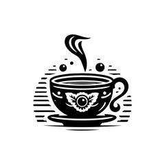 Minimalist Hot Coffee Cup Icon logo. tea cup vector, Black and White Silhouette, Simple Vector Illustration for Café, Restaurant, Beverage Menu, Transparent Background, Modern Drink Logo