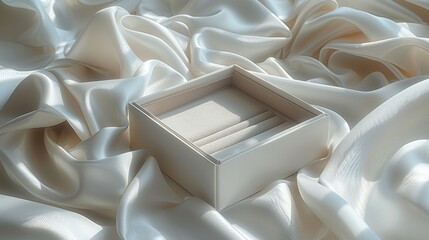 Elegant jewelry box on a luxurious satin fabric background