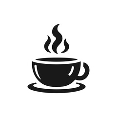 Minimalist Hot Coffee Cup Icon logo. tea cup vector, Black and White Silhouette, Simple Vector Illustration for Café, Restaurant, Beverage Menu, Transparent Background, Modern Drink Logo