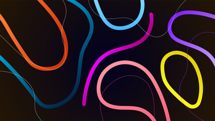 ABSTRACT DARK BACKGROUND WITH LINES HAND DRAWN SHAPES GRADIENT SMOOTH LIQUID COLORFUL RIBBONS DESIGN VECTOR TEMPLATE GOOD FOR MODERN WEBSITE, WALLPAPER, COVER DESIGN 