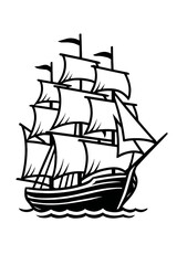 Classic Sailing Ship Outline Icon - Historical Galleon Symbol for Voyage and Adventure