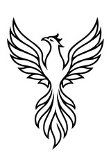 Fototapeta premium Rising Phoenix Bird Line Art Vector Icon - Mythological Symbol of Rebirth and Strength