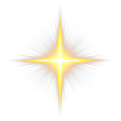 A stunning golden star burst light flare PNG overlay is shining brilliantly on a transparent background