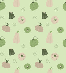 Seamless pumpkin pattern on a green background 