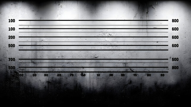 Mugshot Background with Height Chart for Criminal Identification and Law Enforcement, Black and White