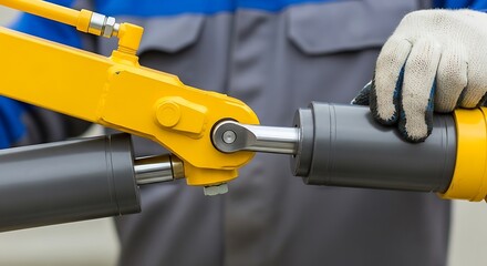 Close-up of a Yellow and Gray Hydraulic Cylinder Assembly