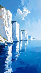 Coastal cliffs reflected in a still sea