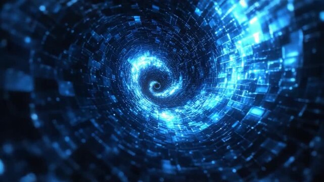 Spiral of Brilliance: An abstract digital rendering depicts an awe-inspiring spiral tunnel aglow with ethereal blue light, symbolizing the limitless possibilities of technology and innovation.