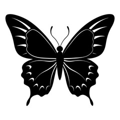 Black silhouette of a butterfly with white line details