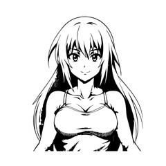 Black and white hot anime character line art illustration, stylish minimal outline drawing in clean style