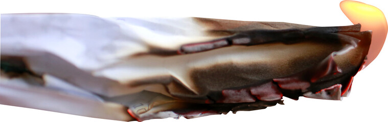 A scorched white sheet of paper isolated on a white background