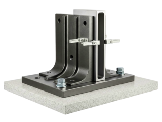 Heavy-duty facade anchor system with metal support brackets on a transparent background