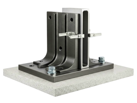 Heavy-duty facade anchor system with metal support brackets on a transparent background