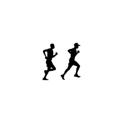 Man human figure running vector black silhouette line art logo icon bundle, athlete run isolated on white background set, 