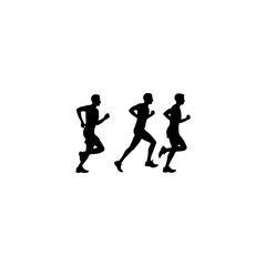 Man human figure running vector black silhouette line art logo icon bundle, athlete run isolated on white background set, 