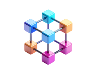 3D blockchain icon isolated on transparent background. Realistic technology and digital ledger symbol, perfect for cryptocurrency, finance, fintech, data security, technology, and innovation design.