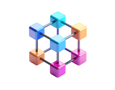 3D blockchain icon isolated on transparent background. Realistic technology and digital ledger symbol, perfect for cryptocurrency, finance, fintech, data security, technology, and innovation design.