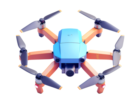 3D drone icon isolated on transparent background. Realistic aerial technology and UAV (unmanned aerial vehicle) symbol, perfect for photography, videography, delivery, technology, innovation.