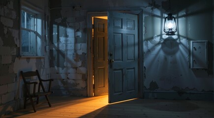 Half-Opened Basement Door with Halloween Glow