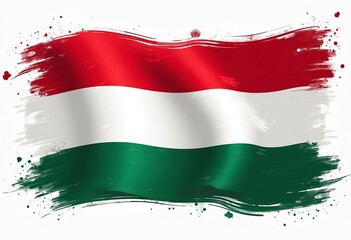A spectacular image of the flag of Hungary in the form of a wide brush stroke with a splash. Patriotism, national pride, the concept of travel and European identity.