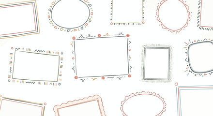 Whimsical hand drawn decorative frames and borders in various playful shapes and vibrant colors perfect for creative projects and scrapbooking