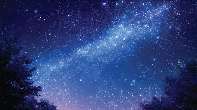 Starry night sky with milky way and tree silhouettes