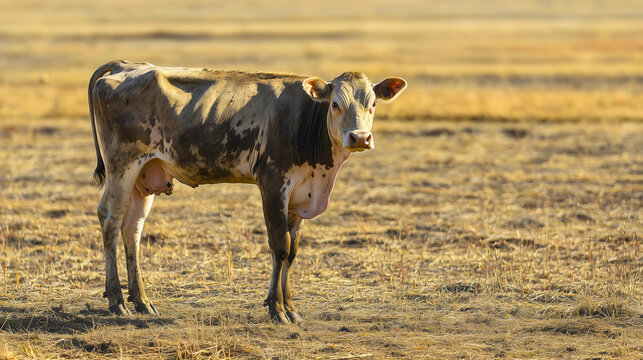 Emaciated Cows in a Barren Field: A Biblical Image of Famine and Plague, Echoing Pharaoh's Dream and Divine Judgment from Exodus.