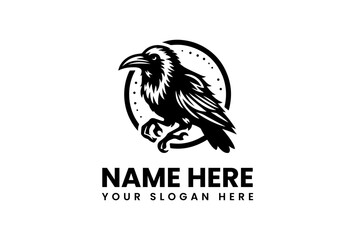 Elegant Black and White Raven Logo Design.