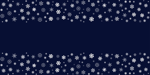 Navy blue background features a wide central band with a sprinkling of white snowflakes along the top and bottom edges, creating a festive winter border suitable for holiday and seasonal projects.