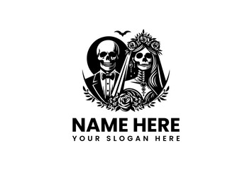 Elegant Skeletal Couple Wedding Logo Design.