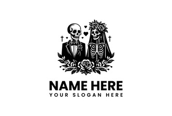 Elegant Skeleton Couple in Formal Wedding Attire.