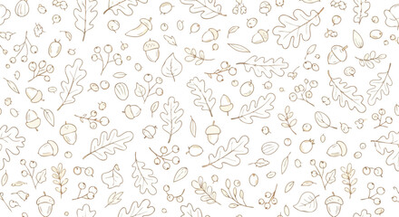 Charming autumn pattern with delicate oak leaves and acorns, perfect for seasonal designs and cozy decor projects