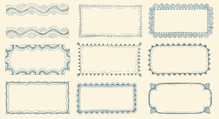 Discover charming hand drawn decorative borders and frames in a delightful blue hue, perfect for adding unique flair to your creative projects and designs.