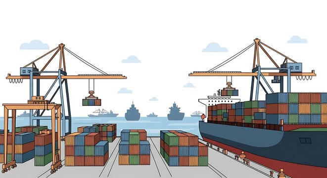 Harbor Logistics and Shipping Containers Vector Art