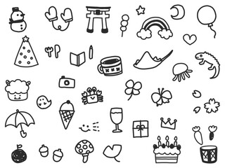 Cute hand-drawn seasonal material set