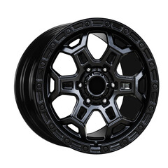 Obraz premium ar wheel rim off-road style side view black color isolated on white background.