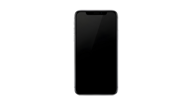 Modern smartphone with a blank screen, shown from the front view and isolated on a clean white background, without any logos or text