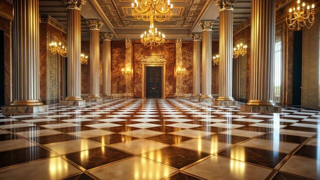 Opulent Ballroom with Marble Floor.