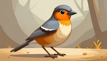 Cute cartoon bird in a forest scene