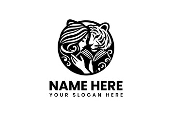 Intricate Logo of Woman and Tiger with Book.