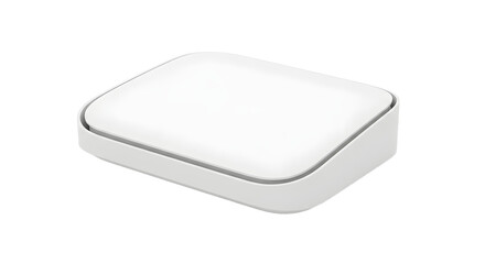 Modern white portable Wi-Fi router with a sleek metallic accent, presented as a clean product shot on an isolated background