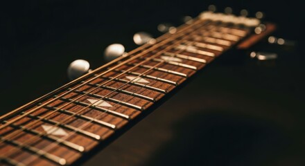 Fototapeta premium Close-up acoustic guitar fretboard