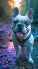 Adorable French Bulldog in Scenic Sunset Stream