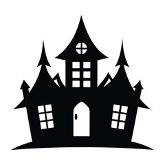 Fototapeta premium Spooky haunted house silhouette with pointed roof and dark atmosphere