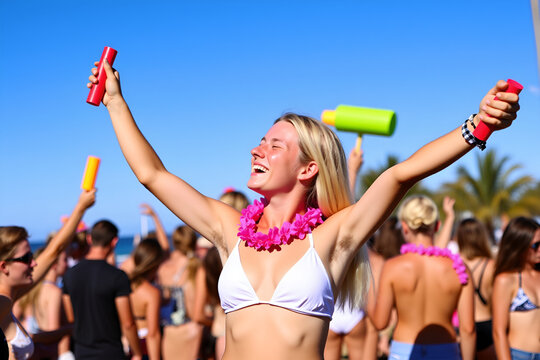 Young woman, teenage girl with naturally hairy armpits, the new trend back to nature, not shaving armpit hair. - Powered by Adobe