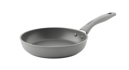 A modern grey nonstick cooking pan, a versatile and plain kitchen object for frying and sauteing, isolated on a clean white background without shadow