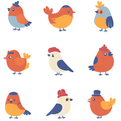 set of funny birds Vector renders